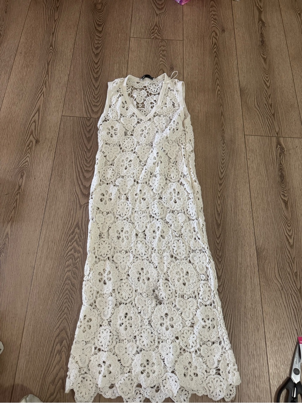 Zara White Crochet Maxi Dress - Sleeveless V-Neck